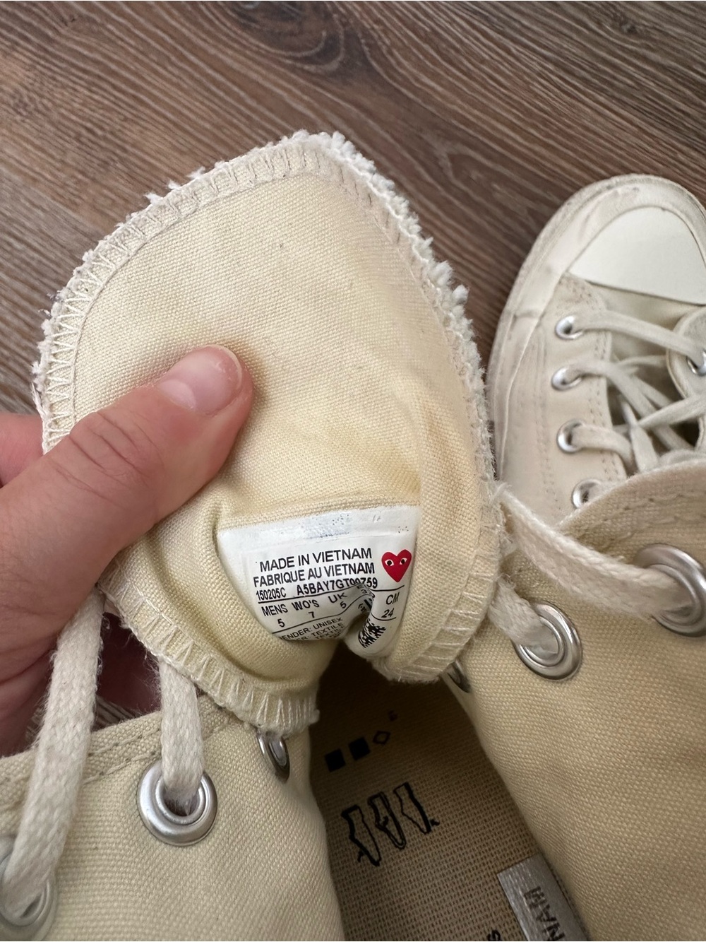 Comme des Garcons PLAY Cream High-Top Canvas Sneaker with Red Heart Logo - Picture 8 of 8